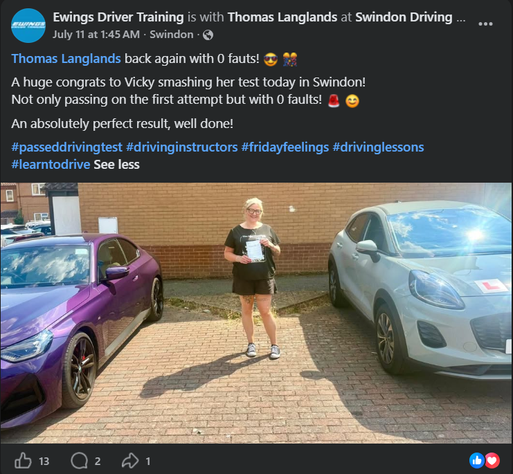 Driving lesson information and customer feedback graphic