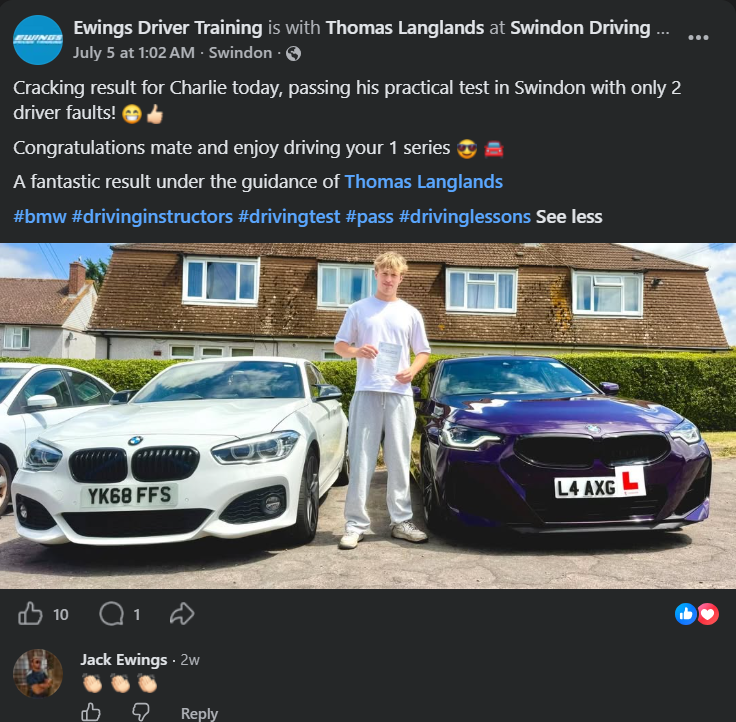 Driving lesson information and customer feedback graphic