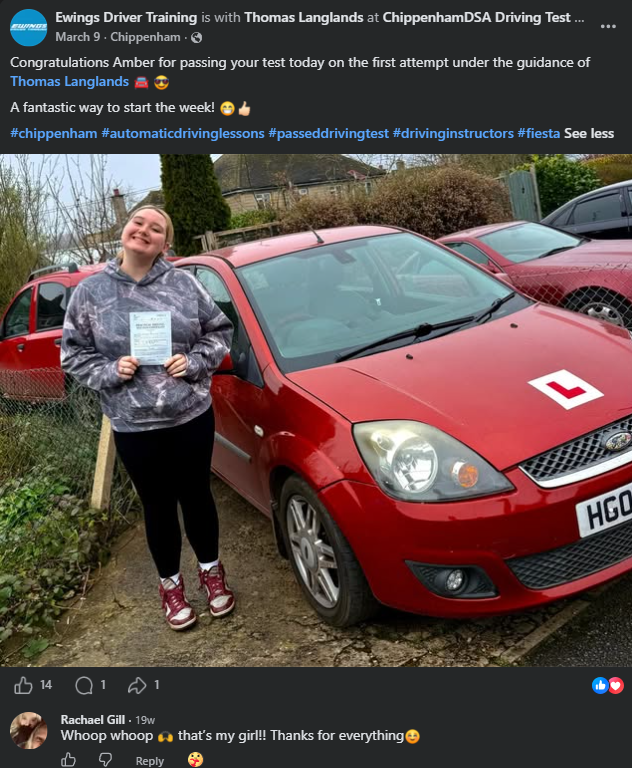 Driving lesson information and customer feedback graphic