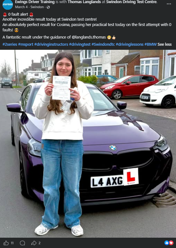 Driving lesson information and customer feedback graphic