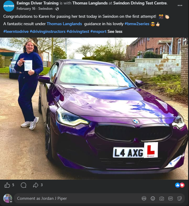 Driving lesson information and customer feedback graphic