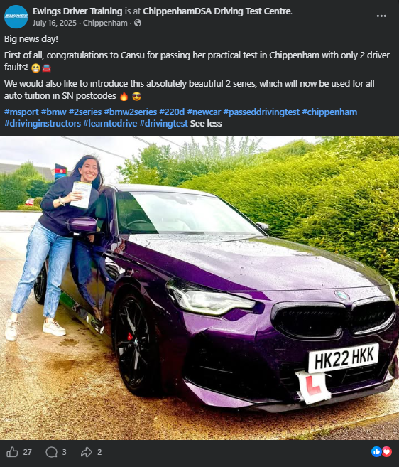 Driving lesson information and customer feedback graphic